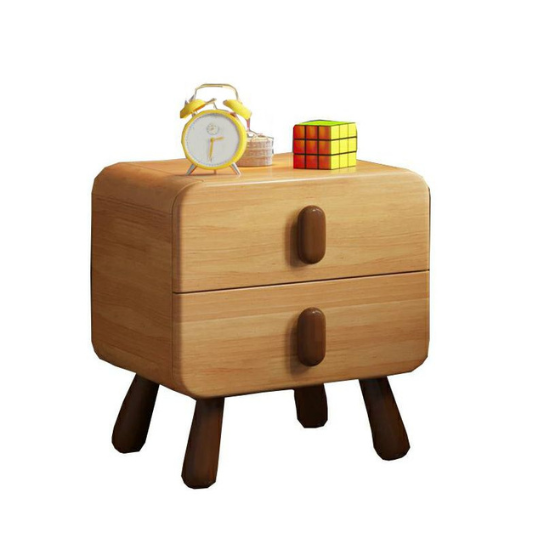 Rustic Mango 2 Drawer Included Children's Bedside Table Solid Wood Natural with Legs