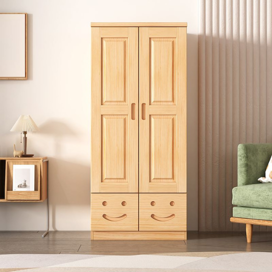 Rustic Mango Modern Natural Color Children's Wardrobe Solid Wood with Partitions and Drawers