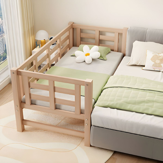 Rustic Mango Solid Wooden heavy Wooden Side Bed For Kids Bedroom In Natural Finish