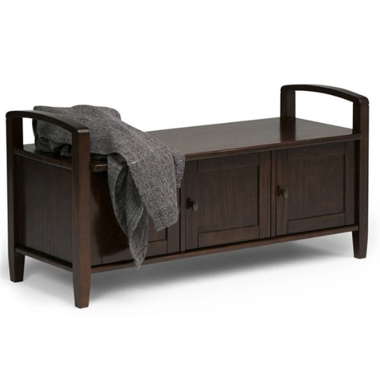 Rustic Mango Solid Wooden Bench With Wooden Handles ( Dark Walnut Finish )