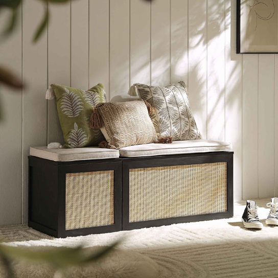 Rustic Mango Wooden Bench In Walnut Cane Finish