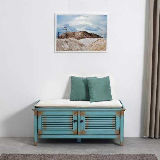 Rustic Mango Street Modern Bench In Mango Wood ( Distress blue + Brown Shade )